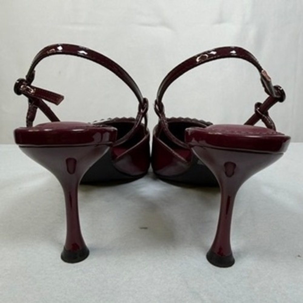 Fashion Nova Patent Slingback Pumps Studded Buckle Pointed Toe Burgundy Size 8.5 - Picture 11 of 13